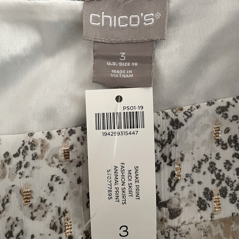 Chico's Snakeskin Print A-line Midi Skirt 16 Tie Waist Romantic Ethereal NWT - Picture 9 of 11